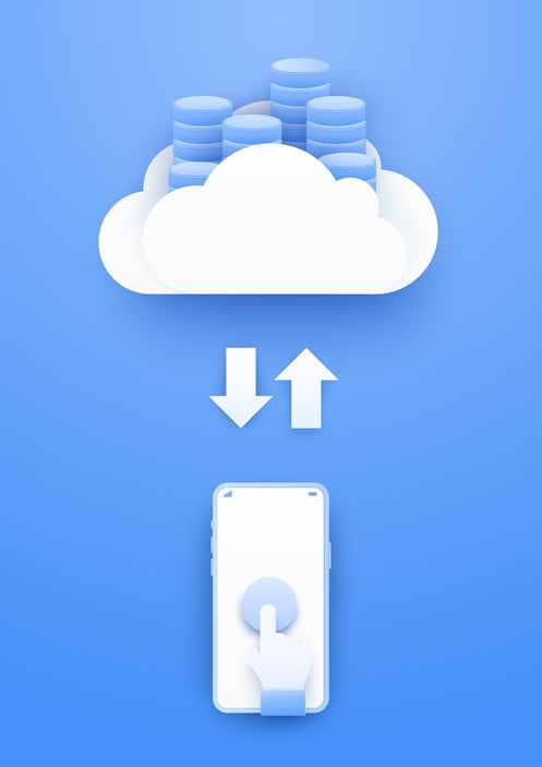 An application on a mobile device is exchanging data with a disk in the cloud.