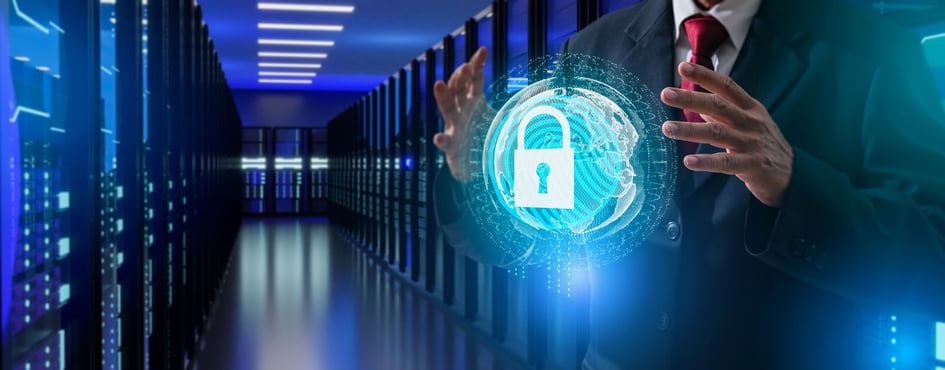 Access to an on-premises data center is restricted by enhanced security.