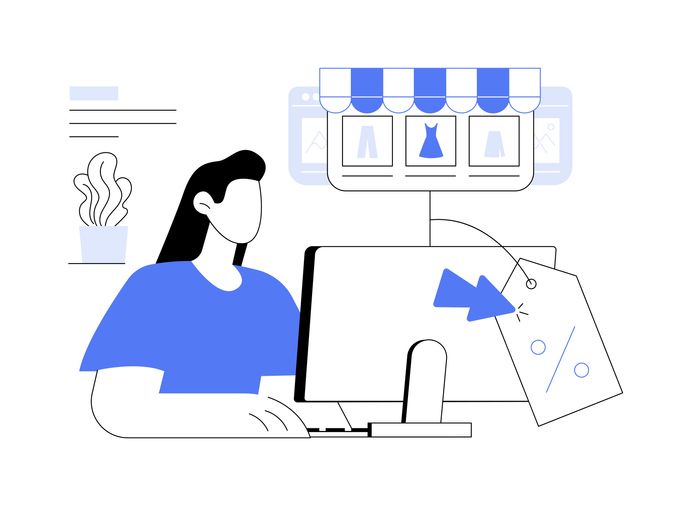 A customer views the discounts offered by online sales.