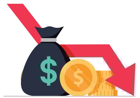 A downward arrows shows reducing costs.