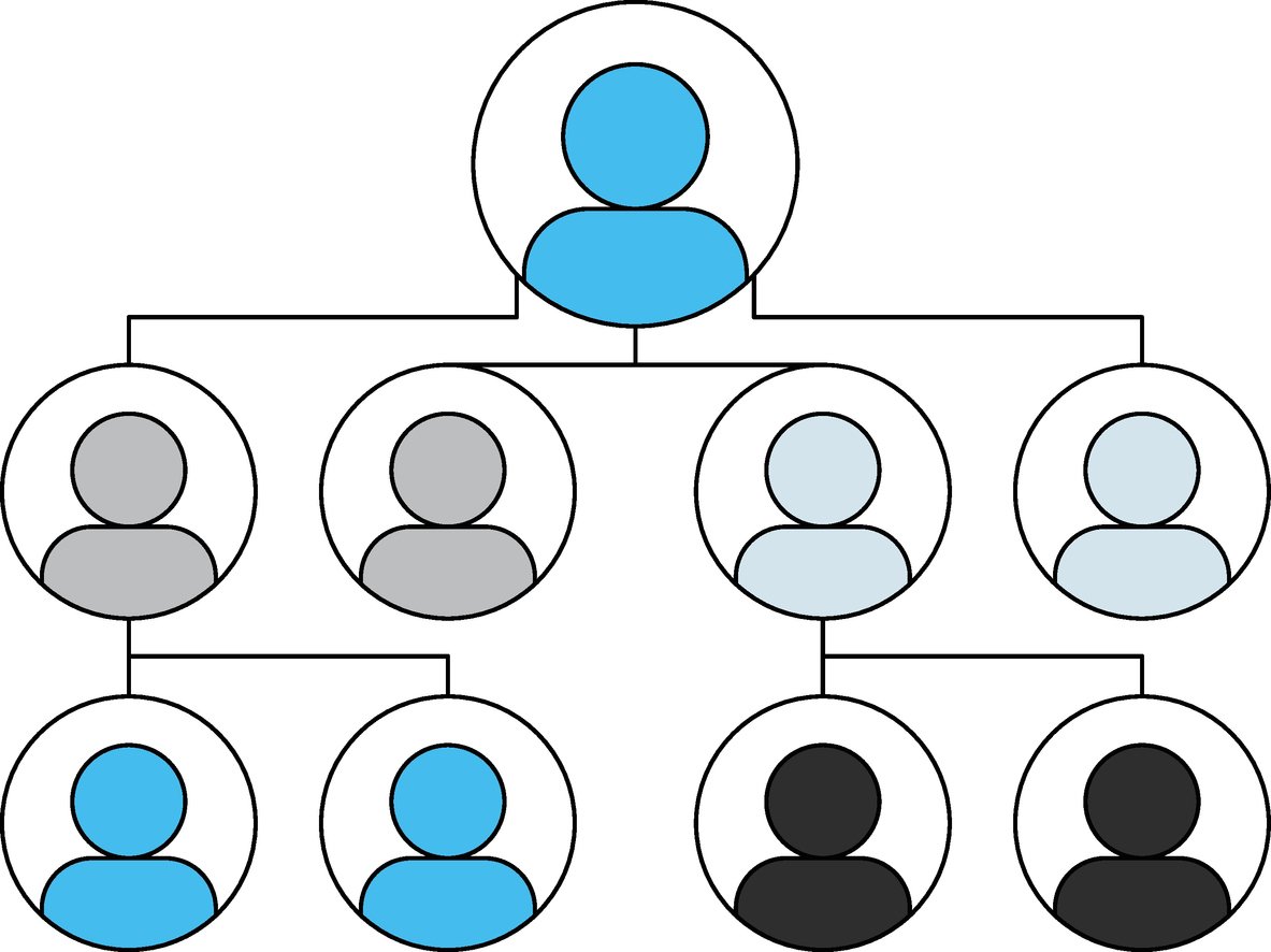 An org chart showing a CEO at the top and their direct reports.