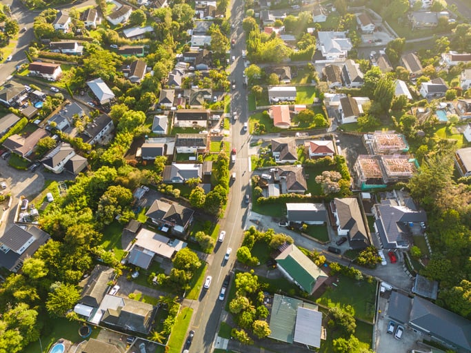 Overhead view of a residential area.