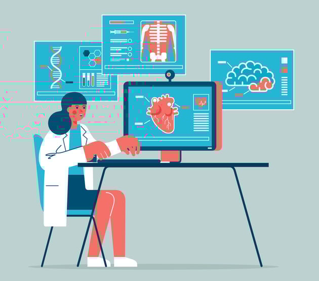 A doctor views scans of various human organs.
