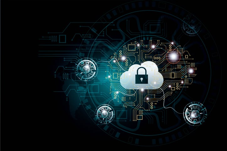 Services are connected to the cloud secured by a lock.