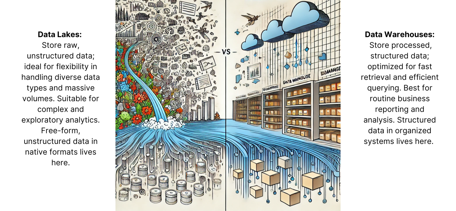 th data warehouses represented by boxes on the right