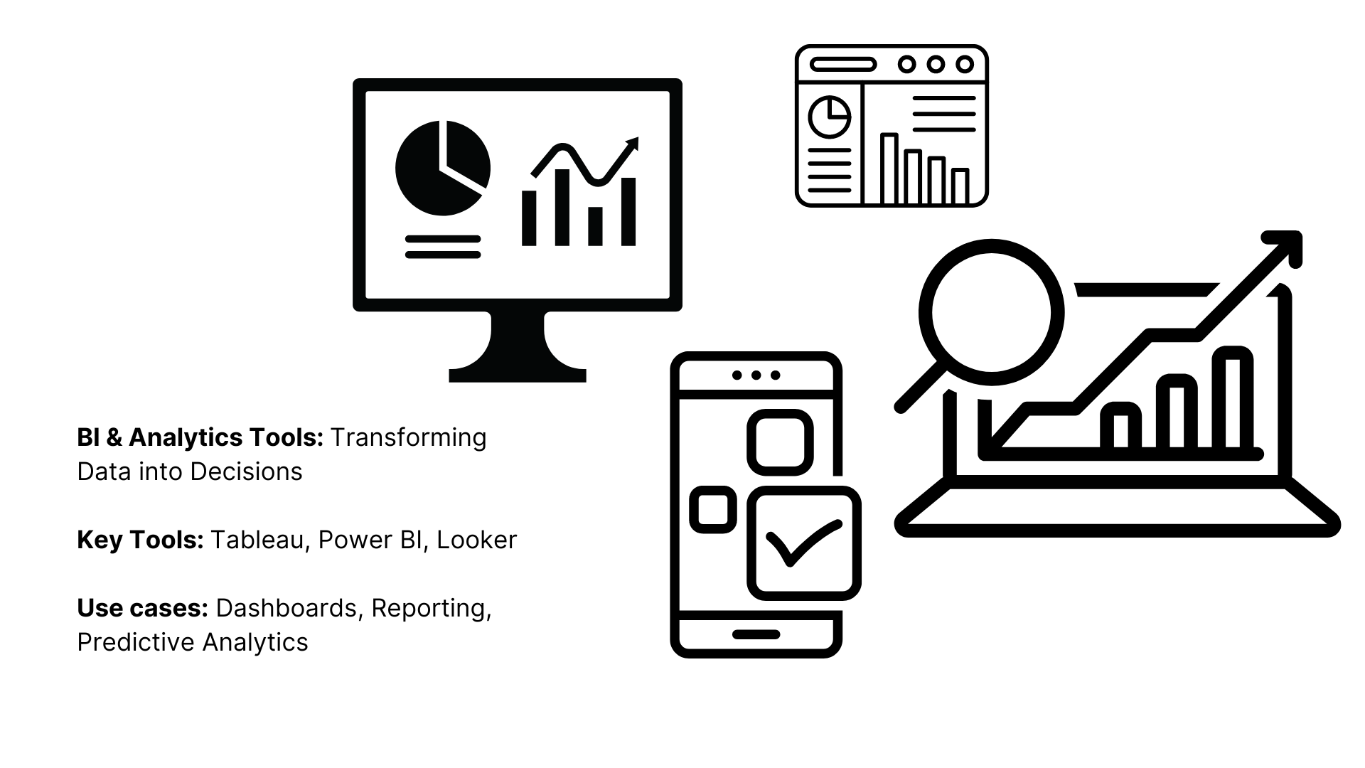 images of computer and mobile device screens with pie charts and line charts