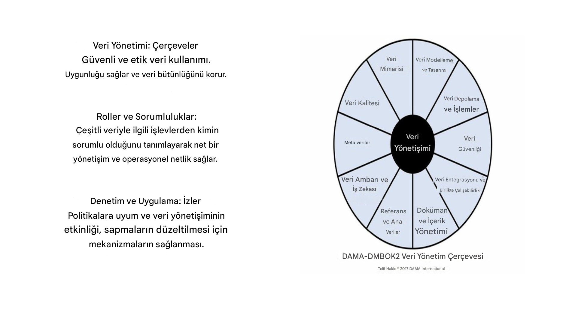 Veri Yönetişimi unsurlarını gösteren çark