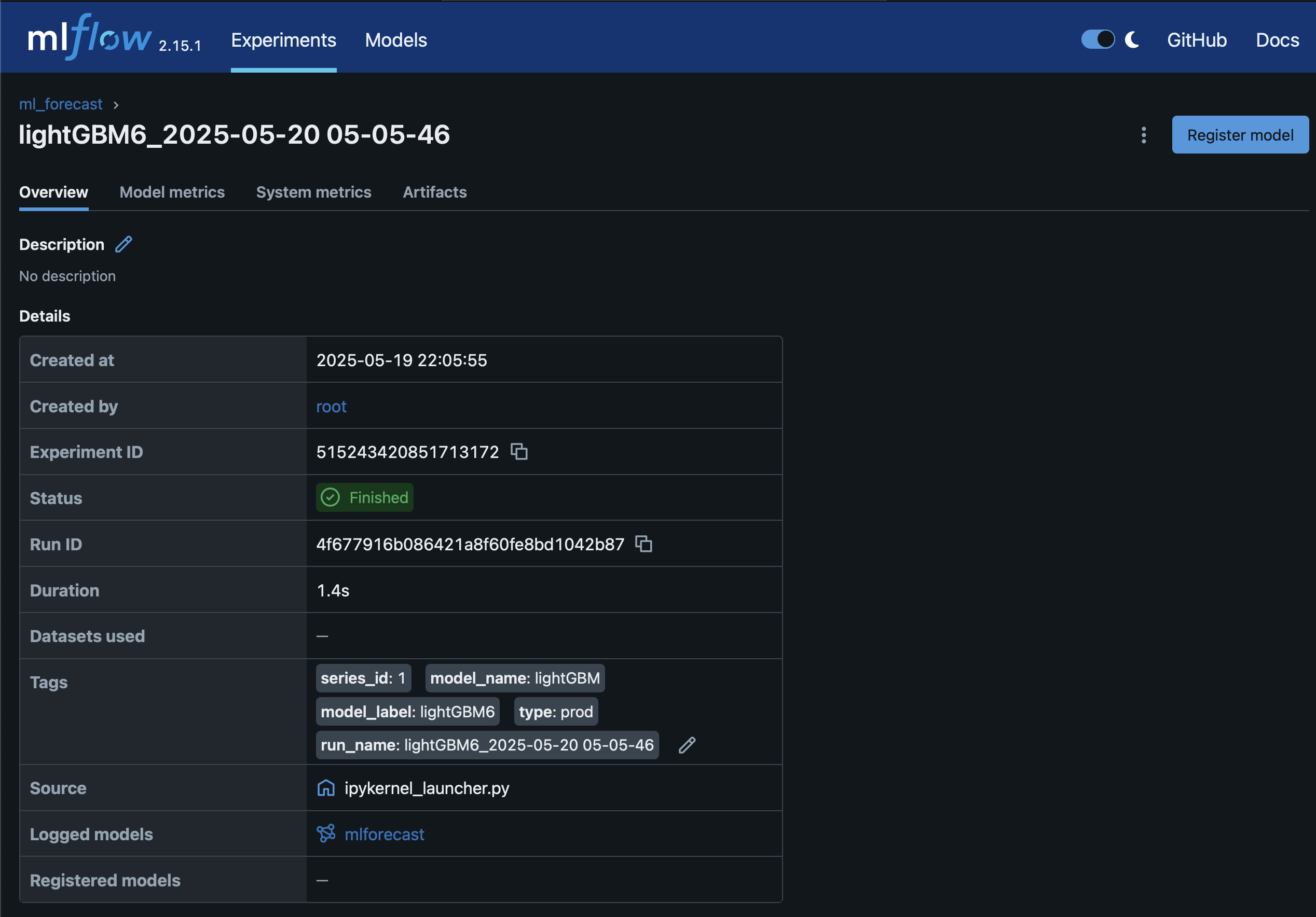 Model registry metadata