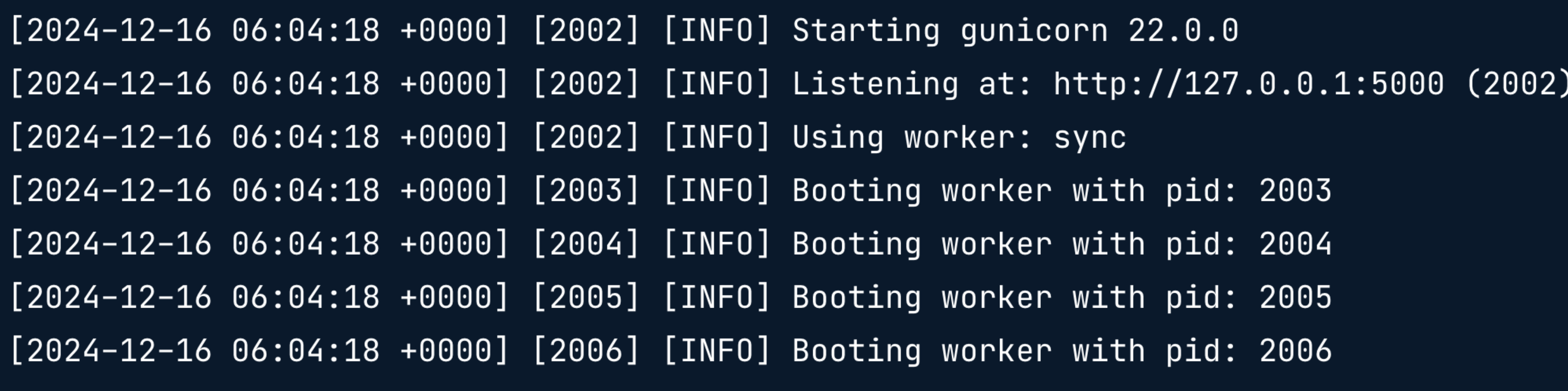 Terminal output displaying that the MLflow server has started from port 5000