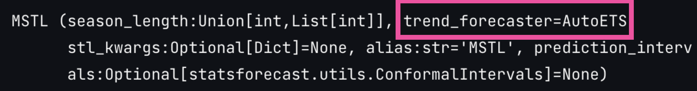 MSTL_ARIMA_trend documentation highlighting that a different trend forecaster can be set