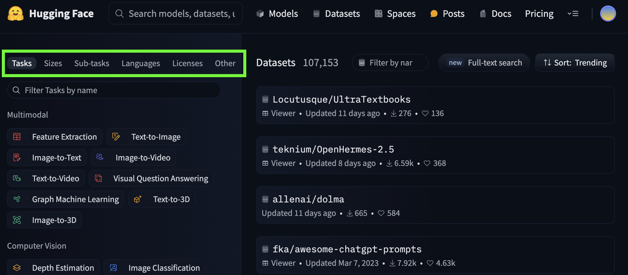 Searching for a dataset