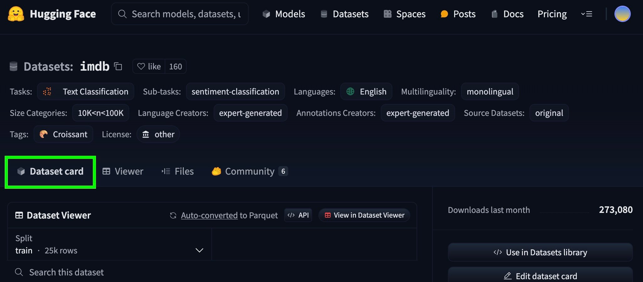 Dataset card for imdb dataset