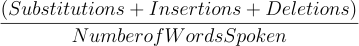 Formula for word error rate.