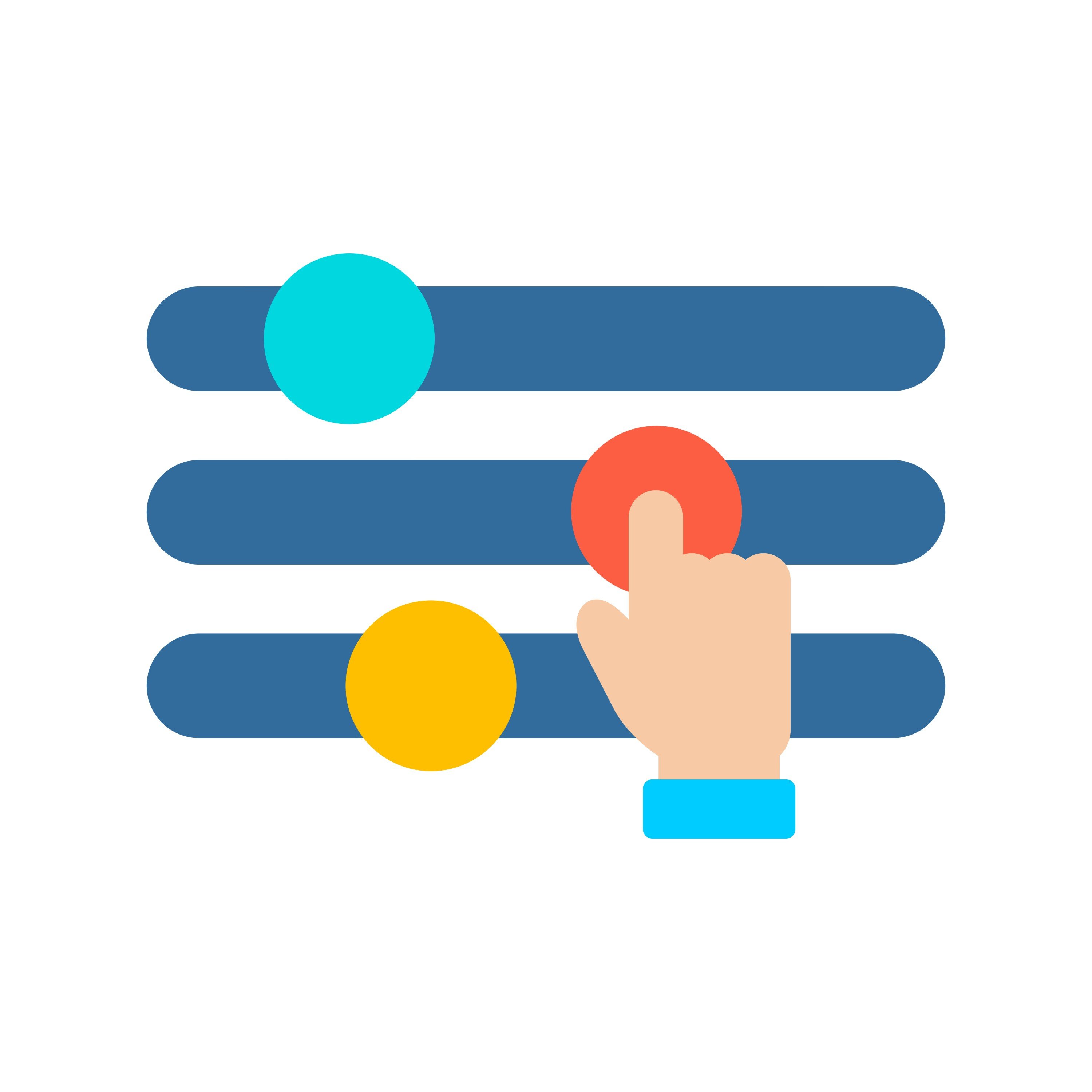 Three slider bars with toggles and a hand adjusting one of them. Representing more control.