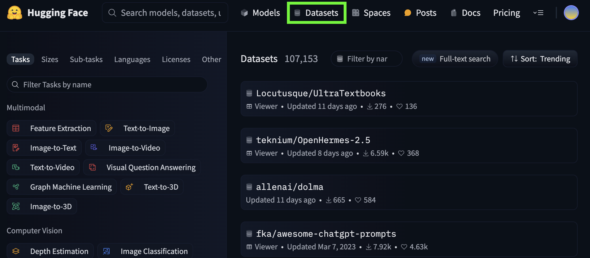 Hugging Face Hub datasets