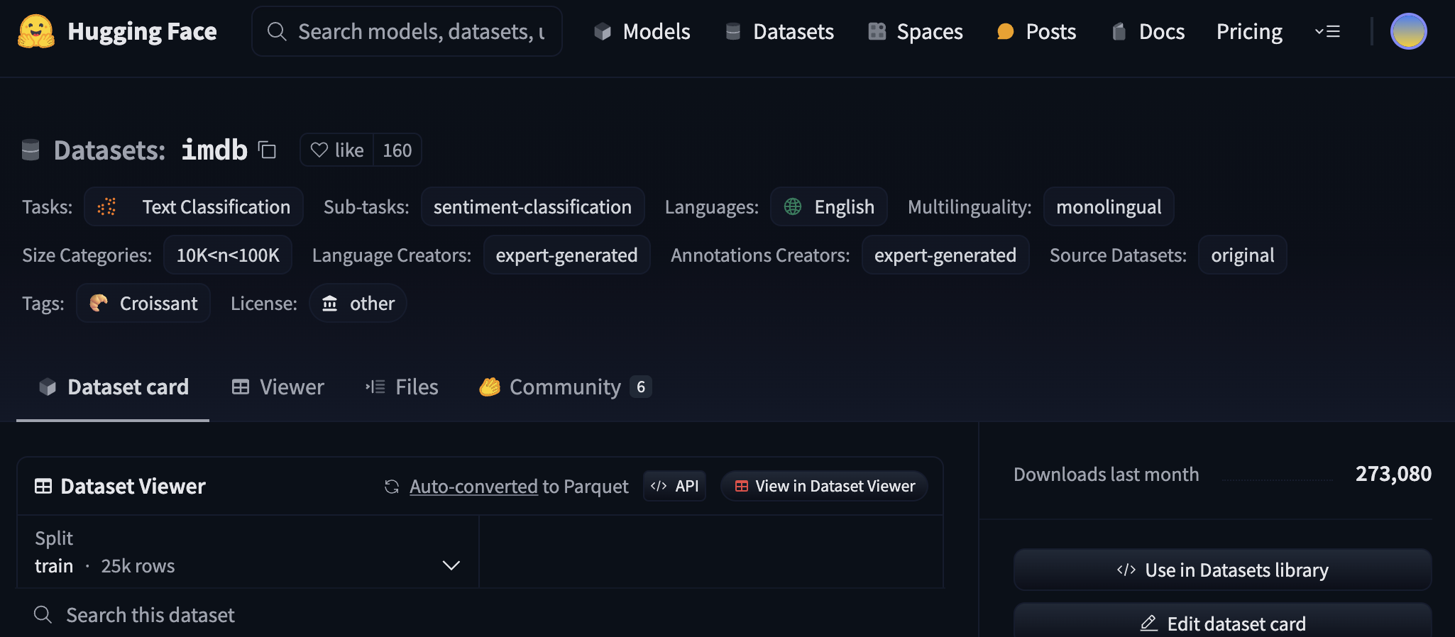 Dataset card for imdb dataset