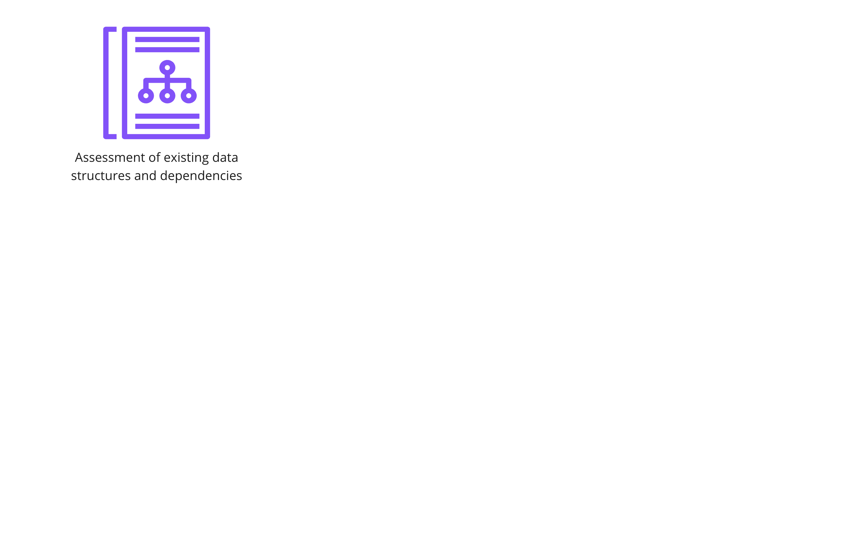 An icon showing assessment of existing data structures and dependencies.