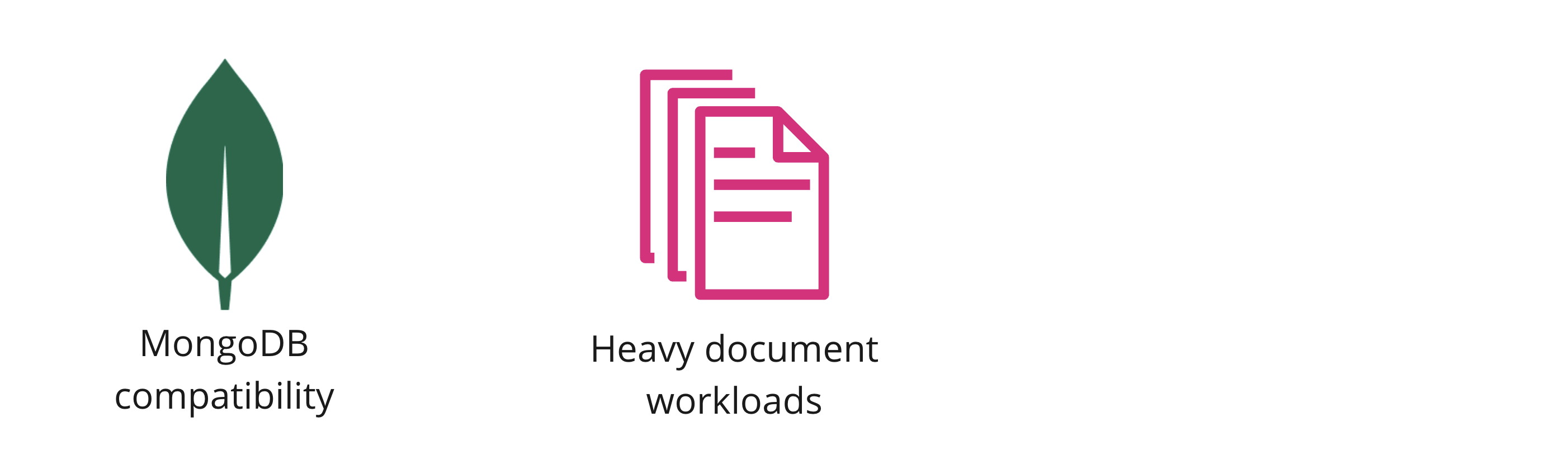 Icons showing MongoDB and heavy document workloads.