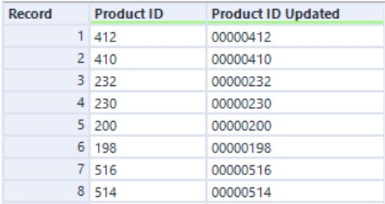 PadLeft formula results example