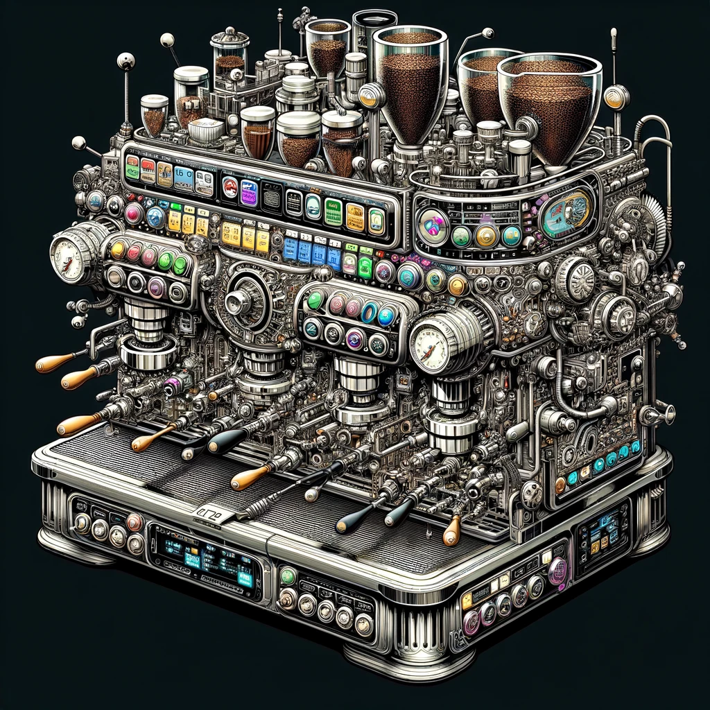 graphic depicting a high-tech coffee machine