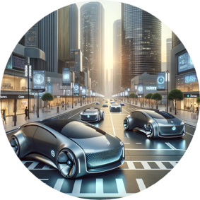 Image showing several autonomous vehicles driving on the road.
