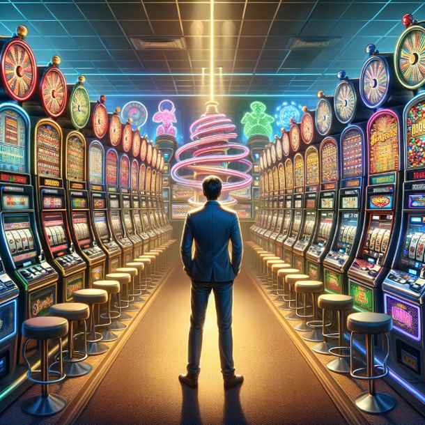 Image showing a man facing a row of slot machines