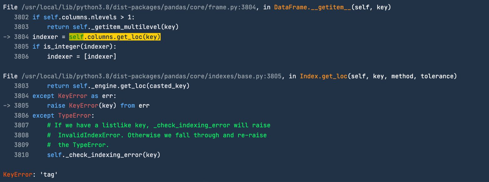 Traceback showing code that intentionally returns an error