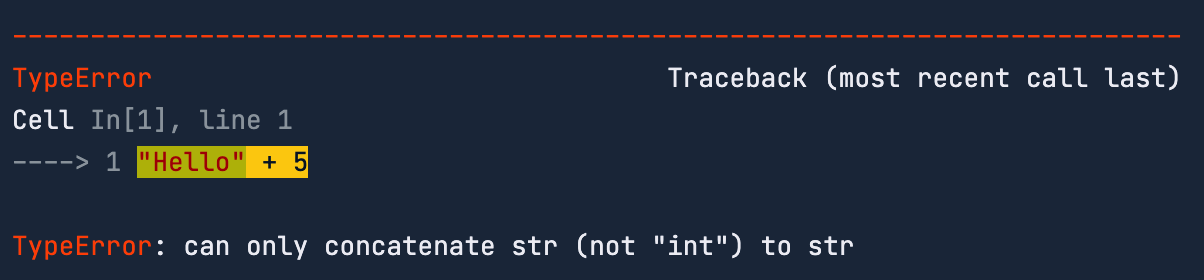TypeError output showing strings and integers cannot be combined