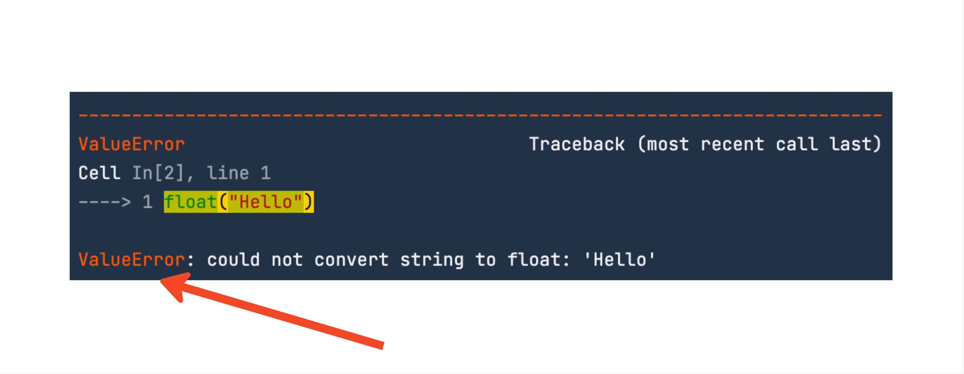 Traceback message highlighting the error type