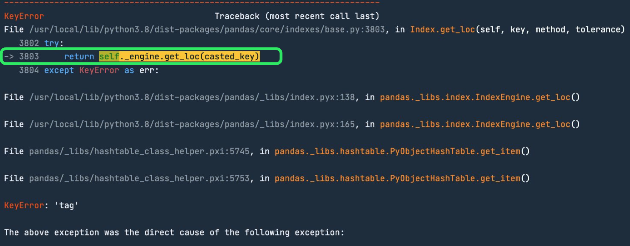 Traceback with line 3803 highlighted