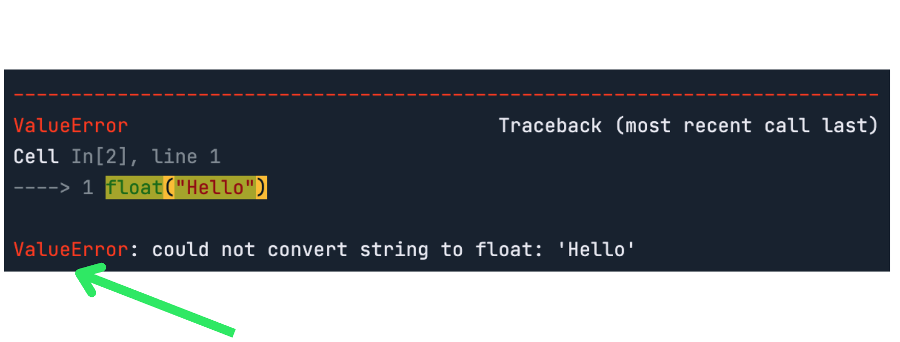 Traceback message highlighting the error type