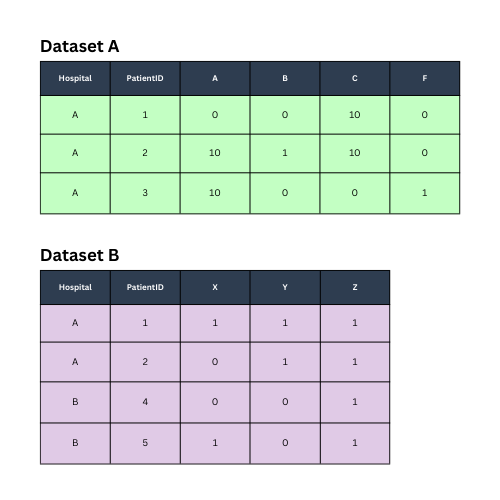 Sample datasets before being merged