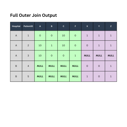 Sample datasets after being merged with left outer join