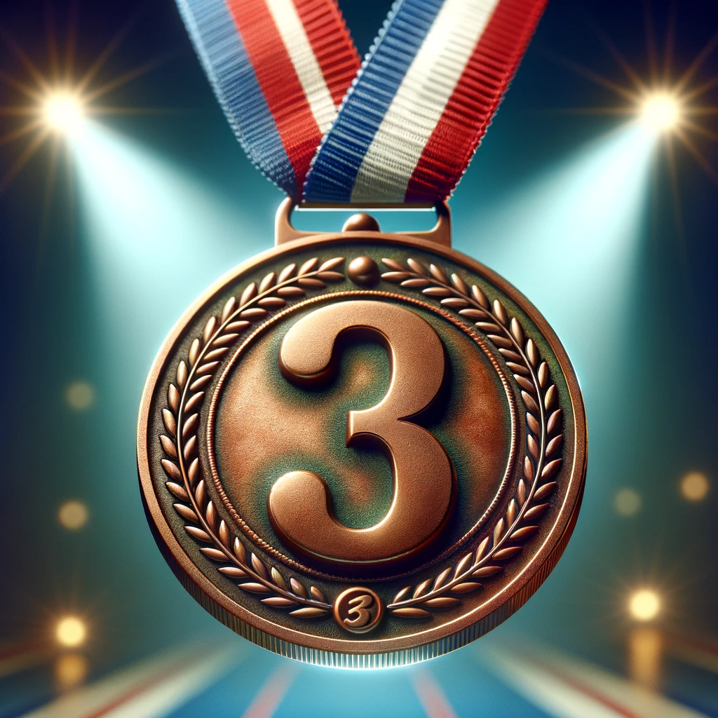 Ein Bild von einer Bronzemedaille mit der Ziffer 3 darauf