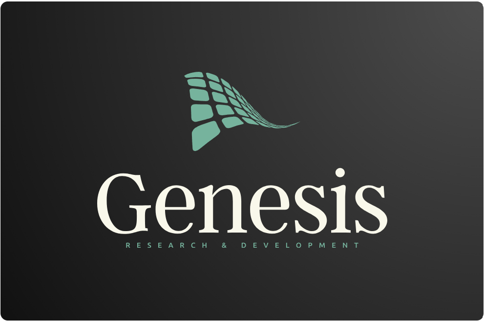 logo for the mock company used throughout this course, Genesis research and development