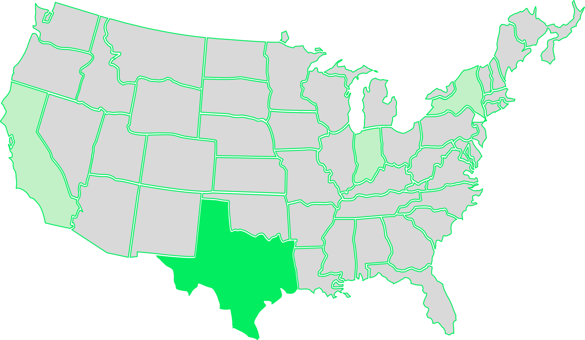 United States map with Texas highlighted