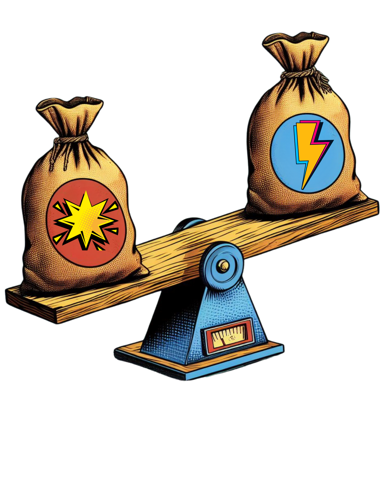 Seesaw representing cost on one side and benefit on the other