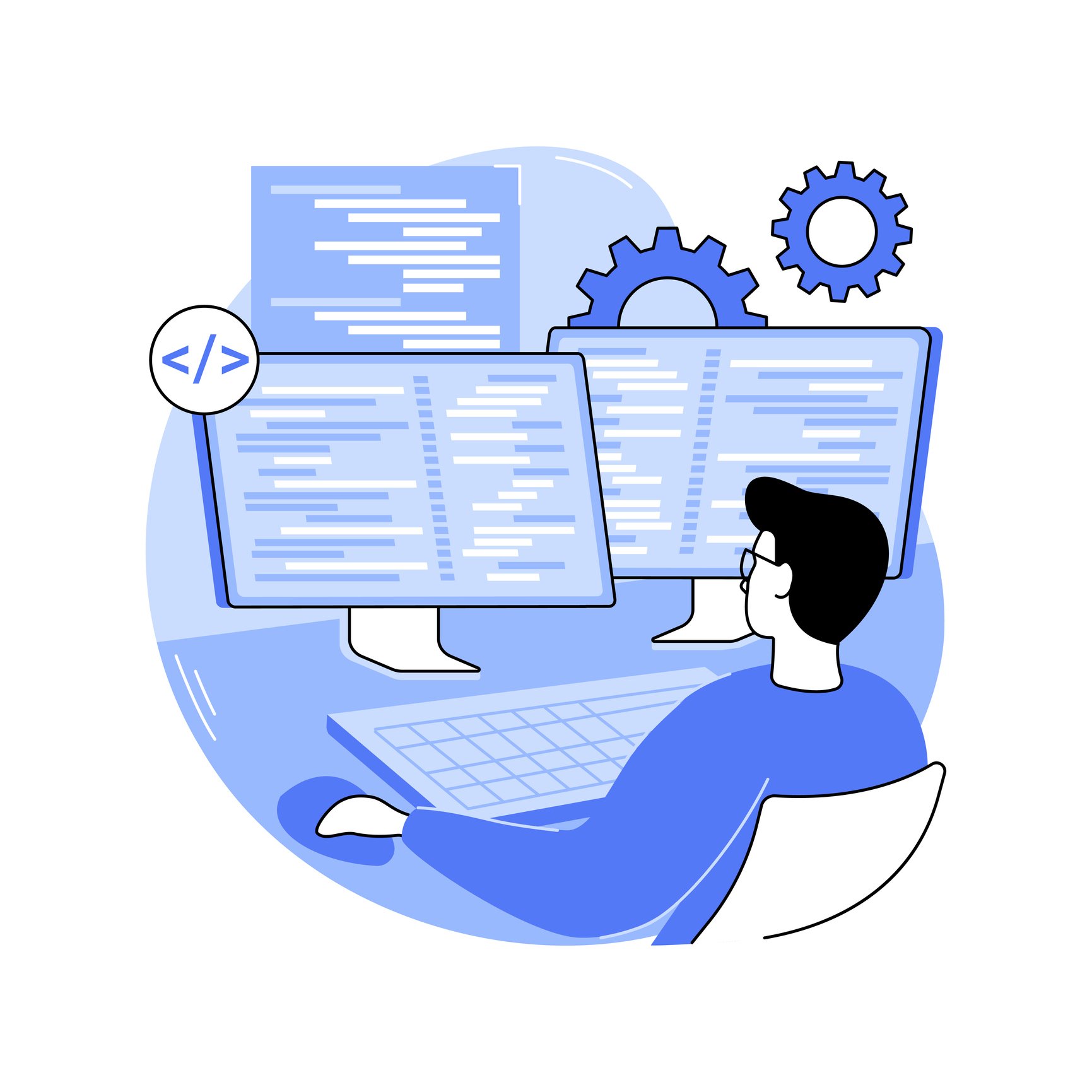 A developer testing code on multiple screens