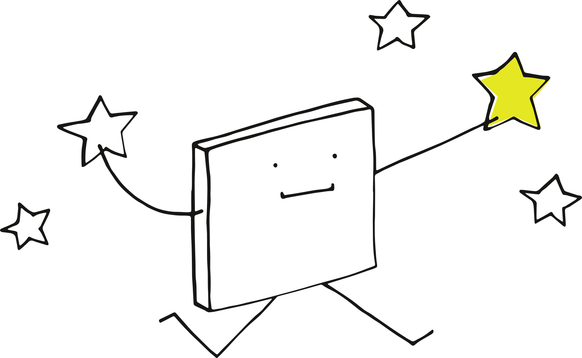 Playful image of a cartoon choosing a star