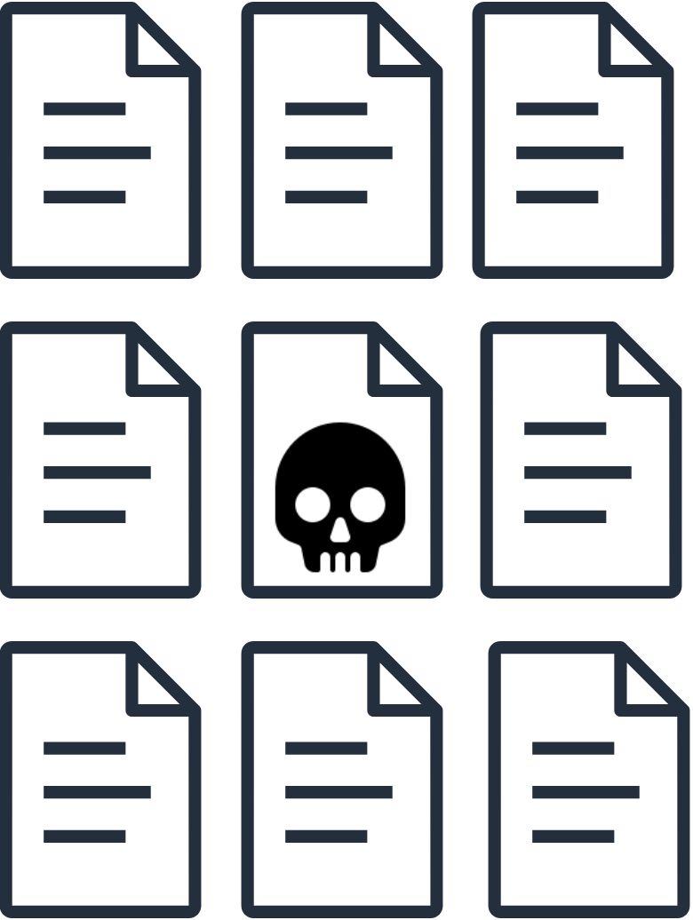 Image of text documents, where one document is poisoned