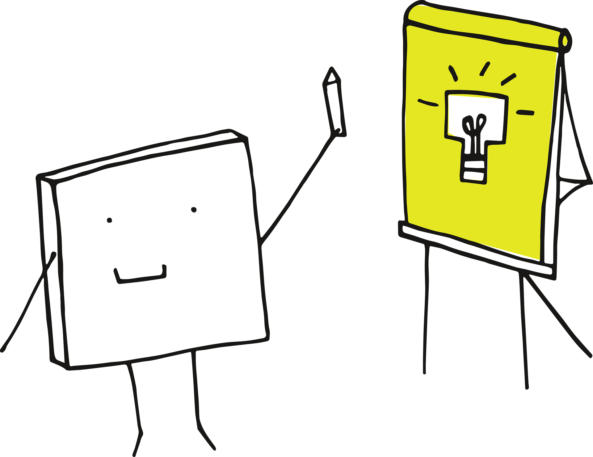 Playful image of a cartoon drawing an idea