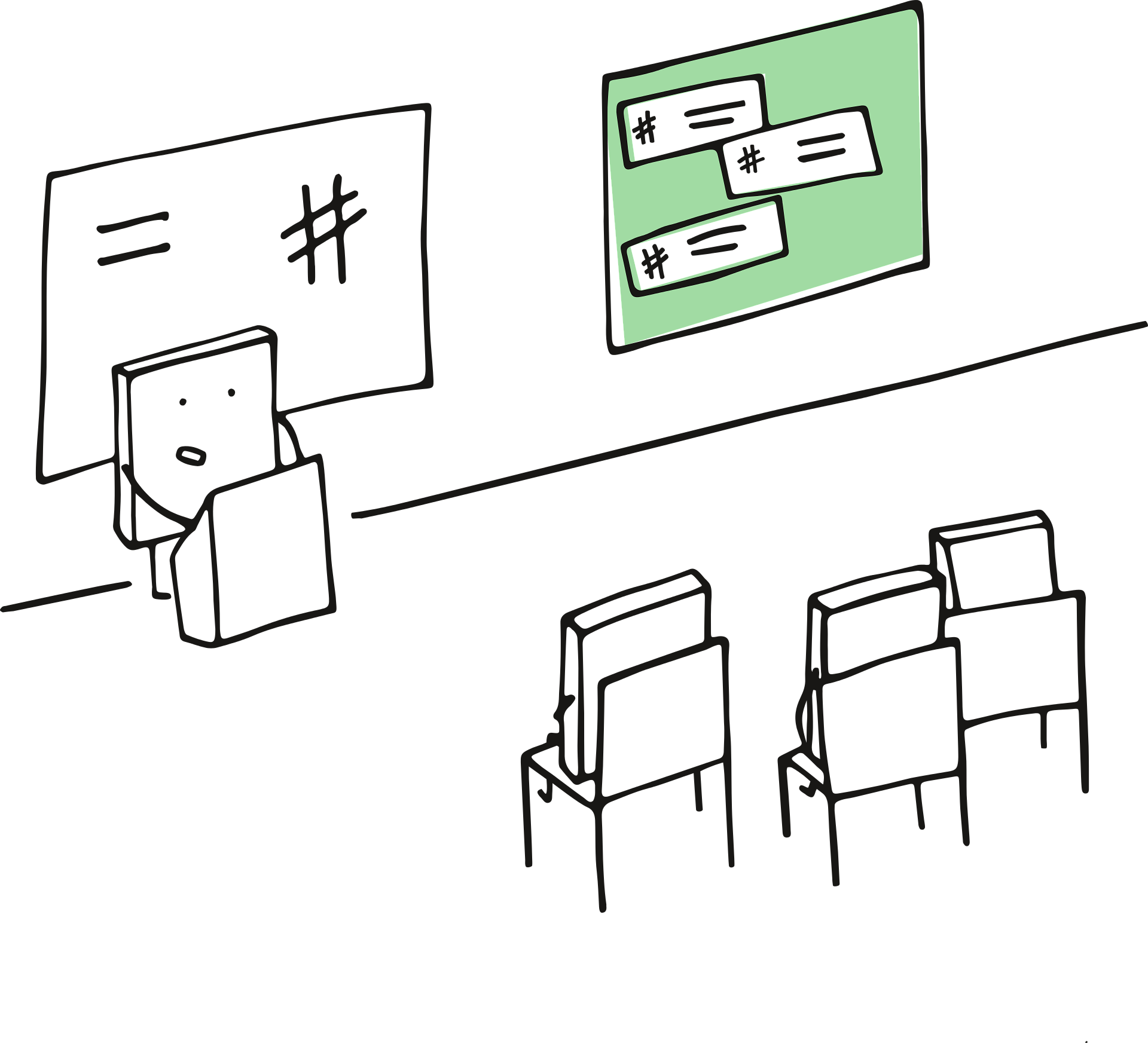 A playful cartoon teaching about prompts