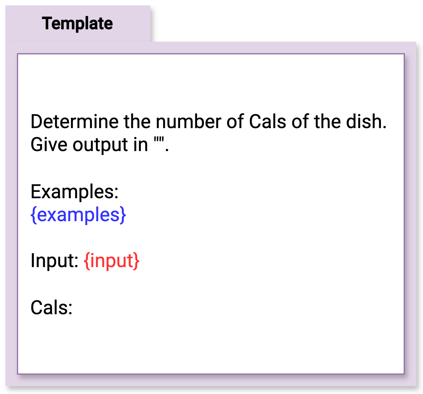 Prompt template for dish calorie classification