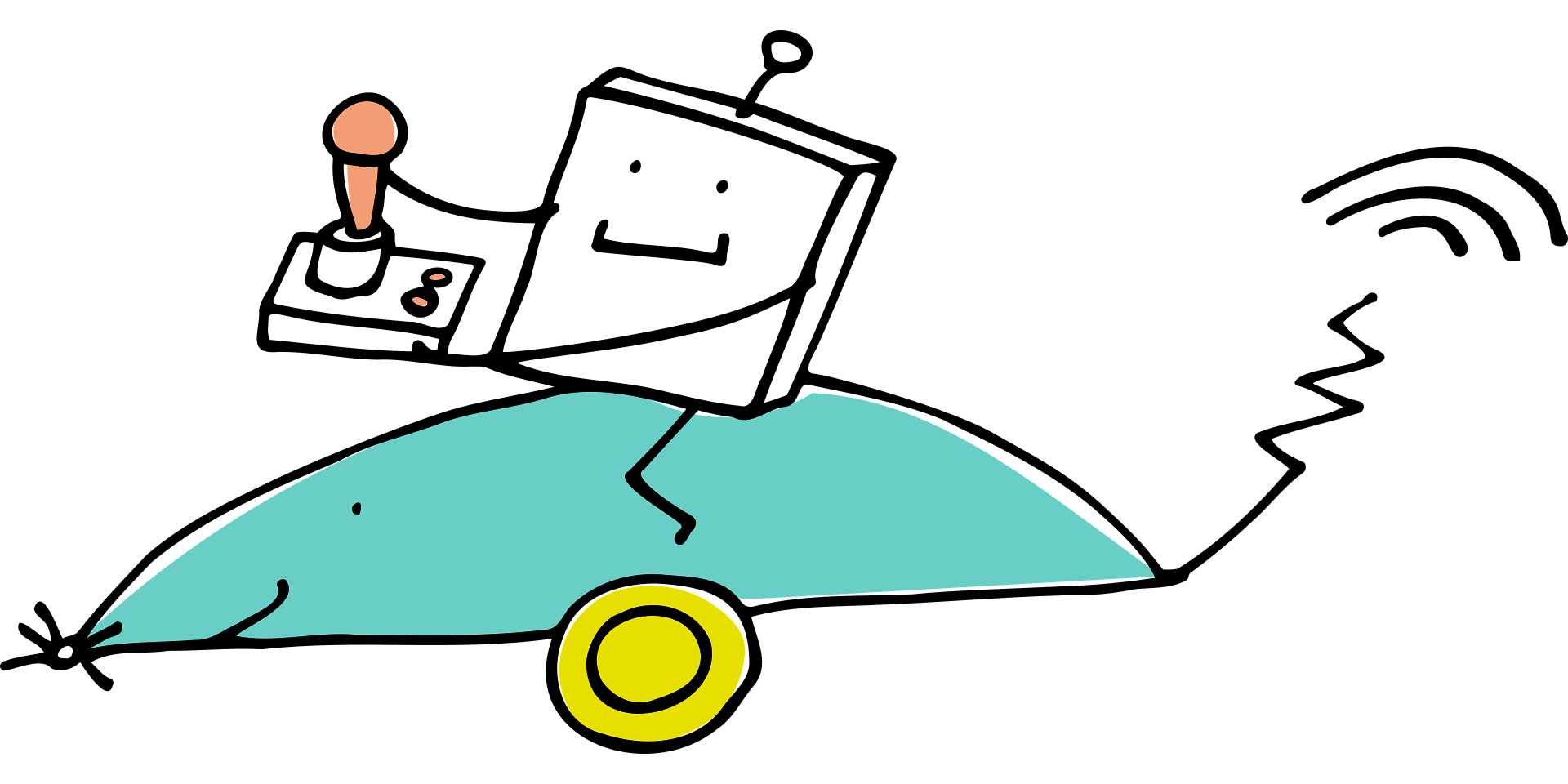 A playful image of a cartoon riding a robot mouse