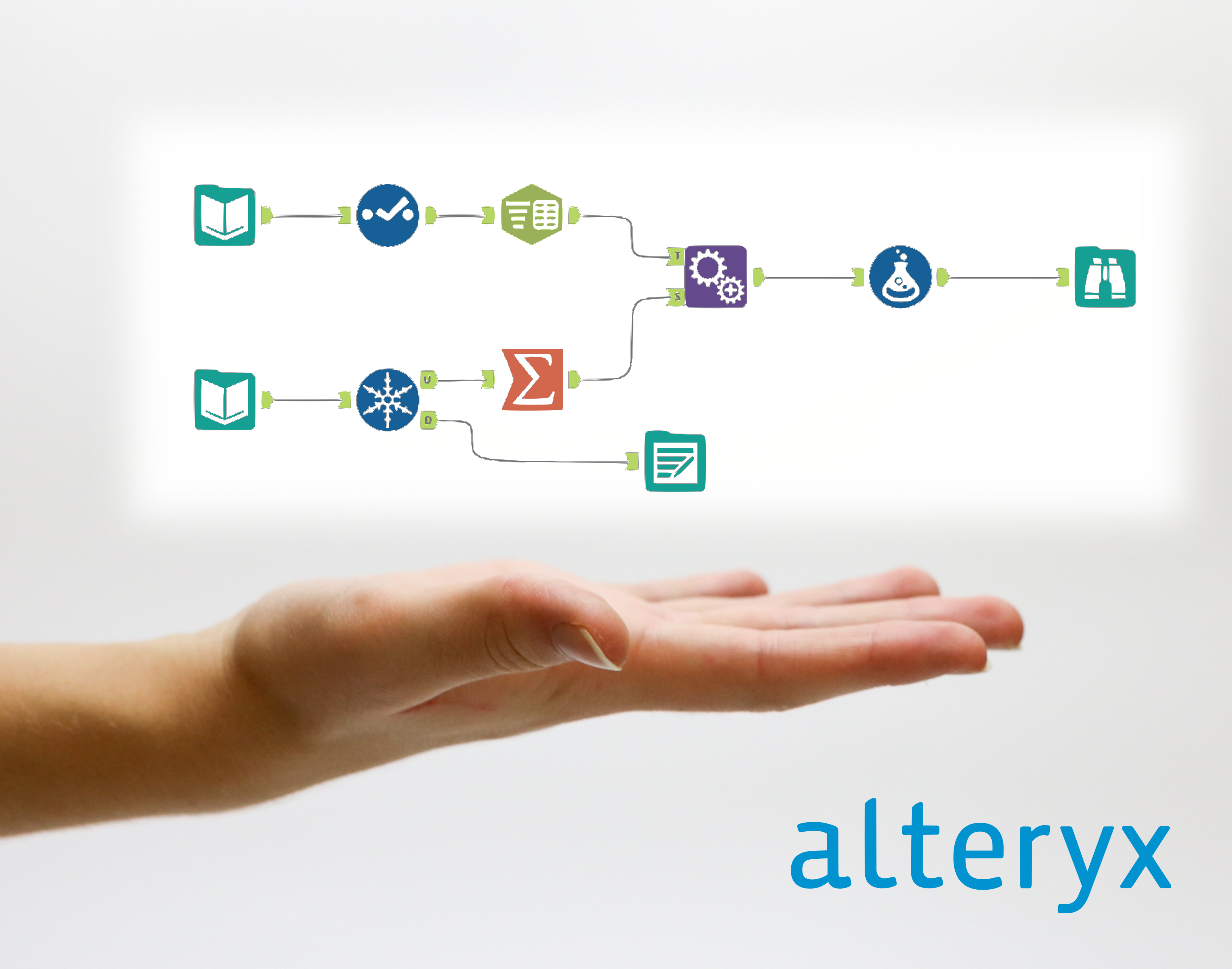 A picture of a workflow above a hand.