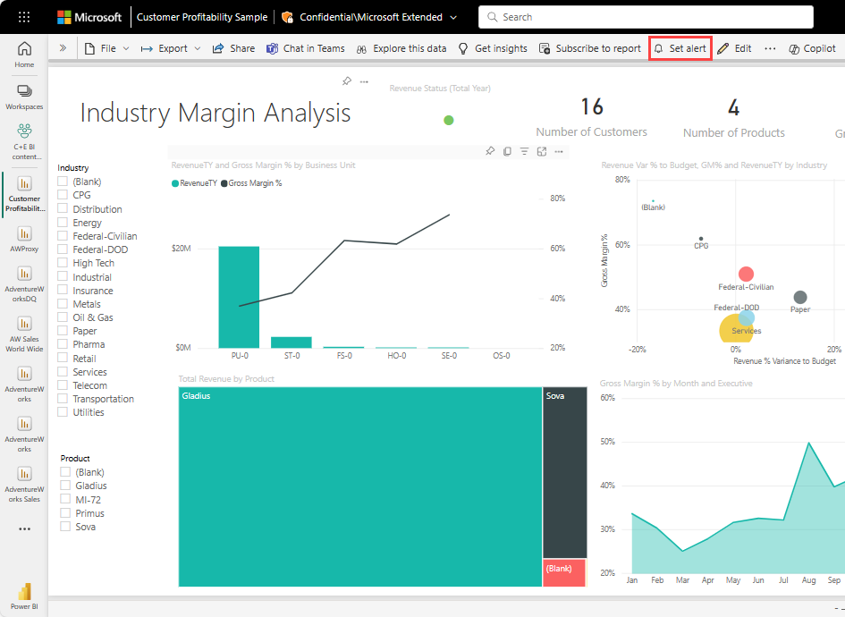 Power BI set-alert-button