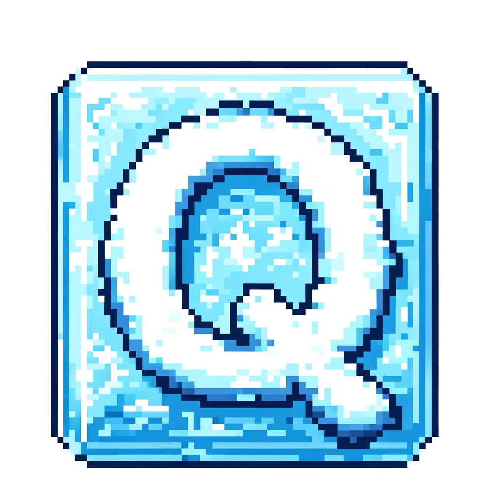 The capital letter Q, frozen in a block of ice
