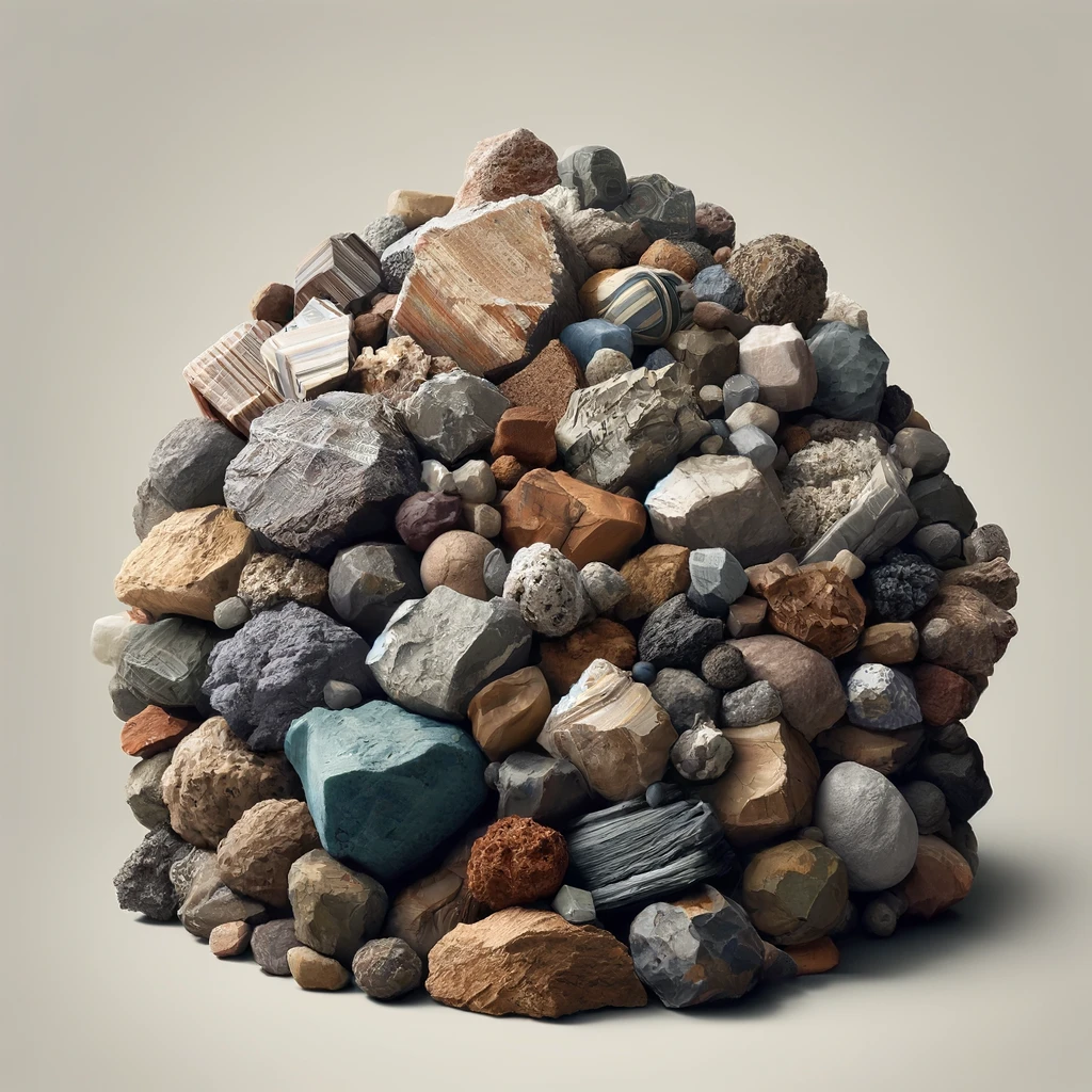 A collection of different rocks in a mound.