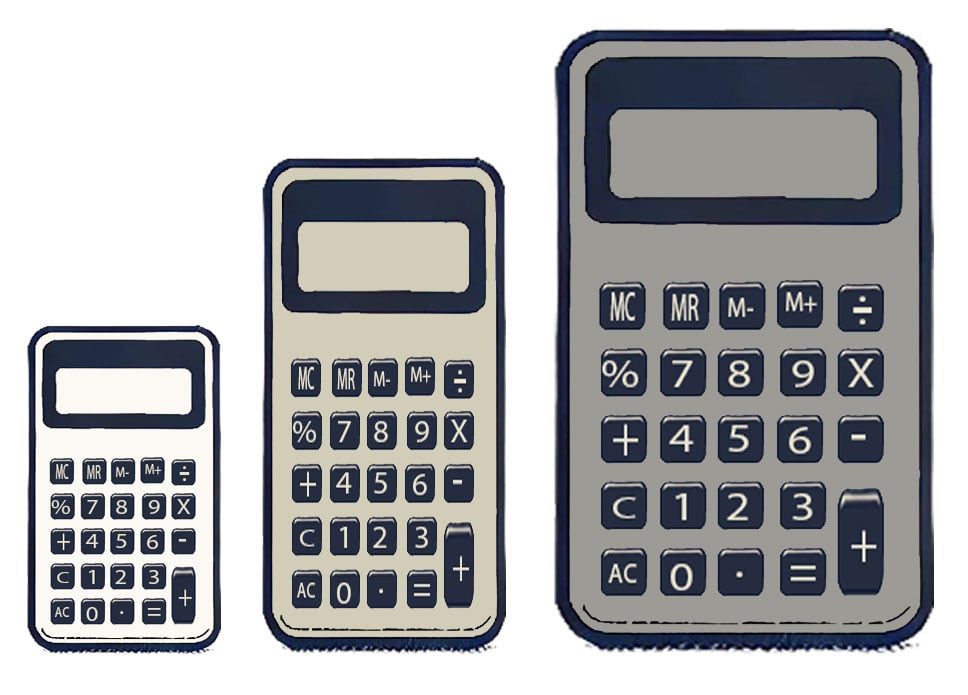 Three calculators, increasing in size
