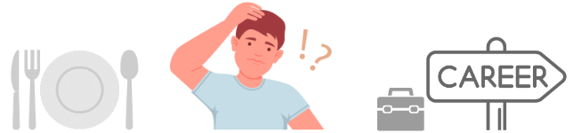 Person deciding about dinner and career